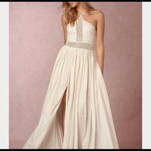 BHLDN Rivka white goddess maxi dress with leg slit